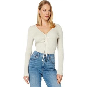 Madewell NEW Riverbend V-Neck Ribbed Cinched Pullover Sweater Heather Stone Sz S